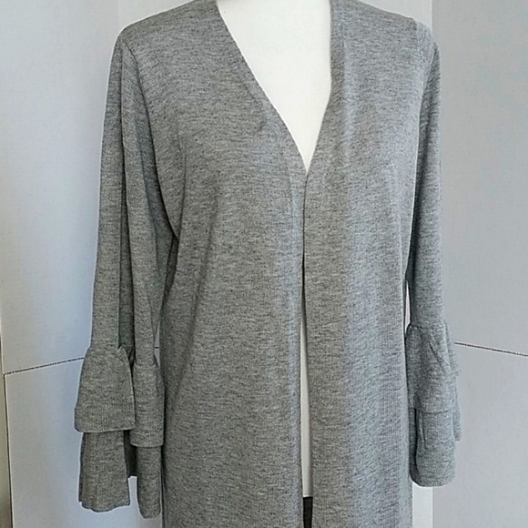 Metric Sweaters - Metric, Heather Grey Cardigan w Bell Sleeves, Sz L